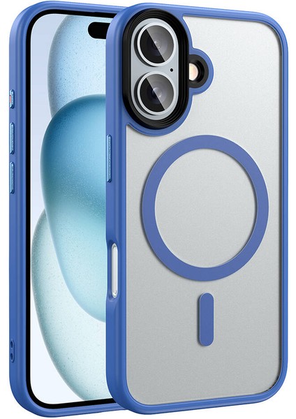 Cupcase Apple iPhone 16 Plus Kılıf Mat Arka Yüzey Wireless Şarj Özellikli Zore Flet Magsafe Kapak-Mavi