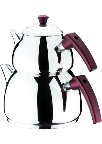 Orta Boy Gri Çelik Çaydanlık, 750 ml, Venüs Bakalit Kulp, Dayanıklı ve Şık Tasarım