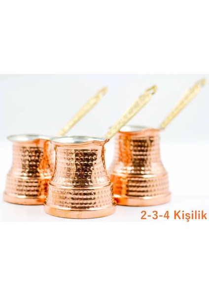 Bakır ve pirinç saplı cezve seti, 2-4 kişilik, 3 adet, şık metalik tasarım