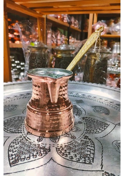 Bakır ve pirinç saplı cezve seti, 2-4 kişilik, 3 adet, şık metalik tasarım