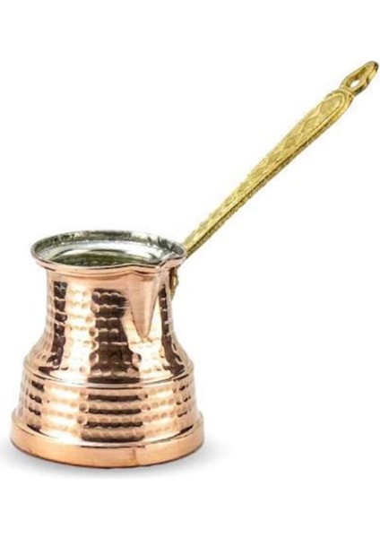 Bakır ve pirinç saplı cezve seti, 2-4 kişilik, 3 adet, şık metalik tasarım