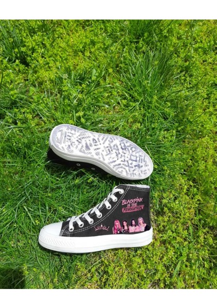 Reveletion Blackpink Baskılı Siyah Keten Çocuk Spor Ayakkabı Sneaker
