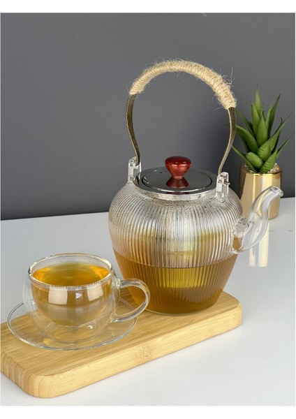 Şeffaf 1100ml Cam Demlik, ısıya dayanıklı, şık ve kullanışlı tasarım