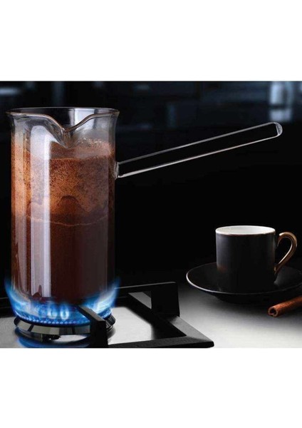 Borosilikat Cam Cezve ve Fincan Seti, Beyaz, 3'lü, 350ml ve 150ml, şık ve dayanıklı