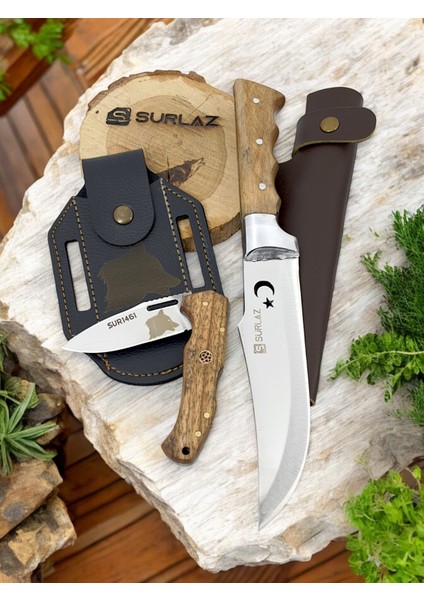 Kamp Outdoor Çakı Kılıflı Paslanmaz Çelik Elde Üretim Ay Yıldız Kurt Motif 2'li Set