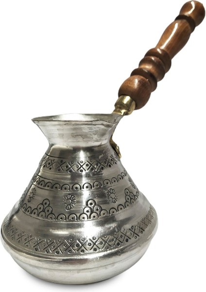 Gri Bakır Cezve, Kalın İşlemeli, Büyük Boy, Dayanıklı ve Şık Tasarım