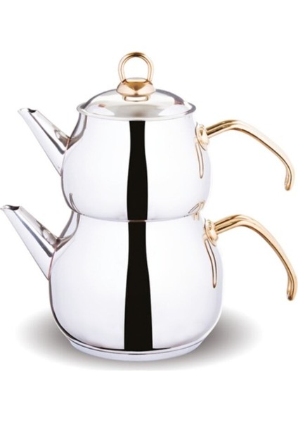Altın renkli paslanmaz çelik orta boy çaydanlık, şık ve dayanıklı tasarım