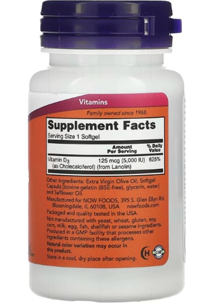Vitamin D-3 High Potency 5000 IU x 120 Softgels Usa Menşei fiyatları