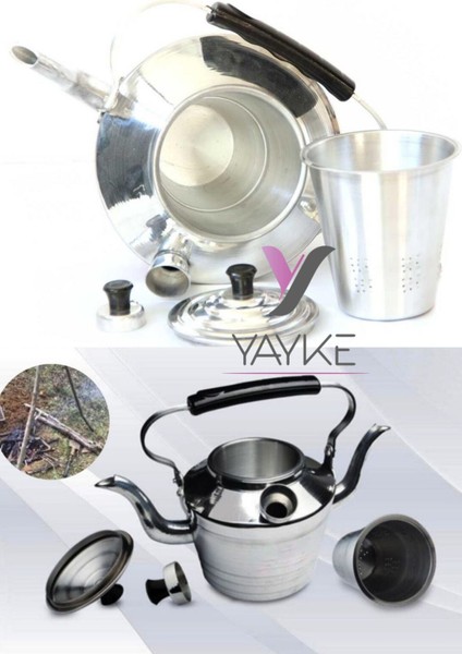 Tekno Trust 3 Litre Çift Emzikli, Çift Taraflı Alüminyum Çaydanlık Avcı, Kamp, Piknikçi Çaydanlığı (No 22)
