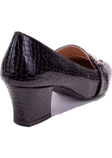 DZA07-725500 Siyah Baskılı Rugan Klasik Topuklu Kadın Ayakkabı fırsatları