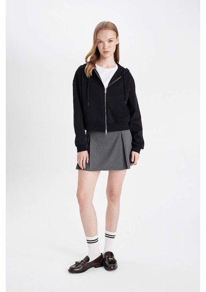 Coool Standart Fit Kapüşonlu Fermuarlı Sweatshirt Siyah