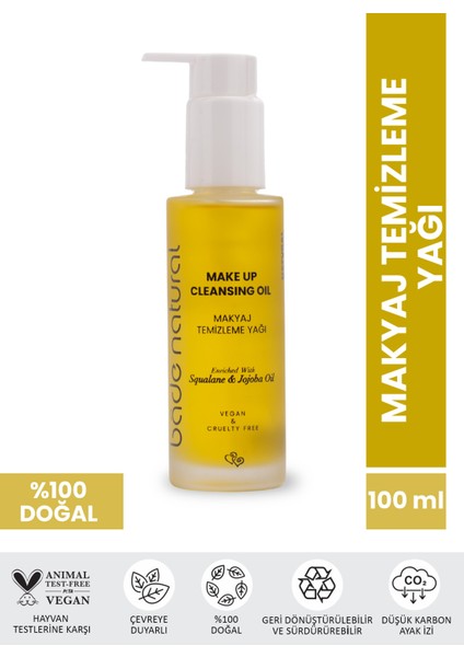 Bade Natural Makyaj Temizleme Yağı Jojoba ve Skualan Içerikli %100 Doğal ve Vegan 100 ml