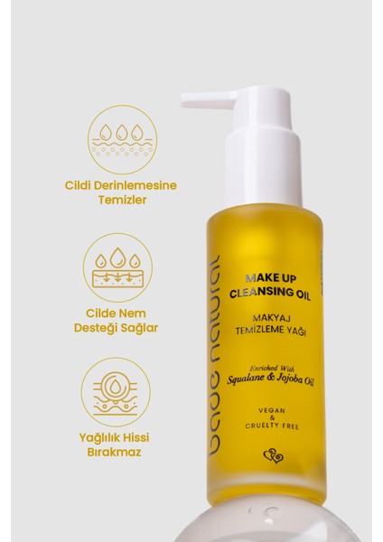 Bade Natural Makyaj Temizleme Yağı Jojoba ve Skualan Içerikli %100 Doğal ve Vegan 100 ml