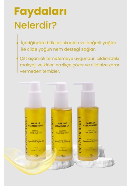 Bade Natural Makyaj Temizleme Yağı Jojoba ve Skualan Içerikli %100 Doğal ve Vegan 100 ml