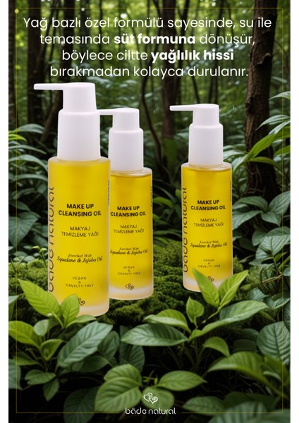 Bade Natural Makyaj Temizleme Yağı Jojoba ve Skualan Içerikli %100 Doğal ve Vegan 100 ml