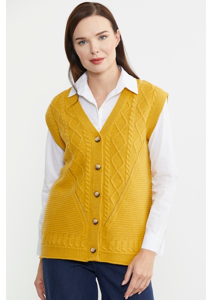 Baklava Motifli Düğmeli Triko Yelek - Güneş modelleri