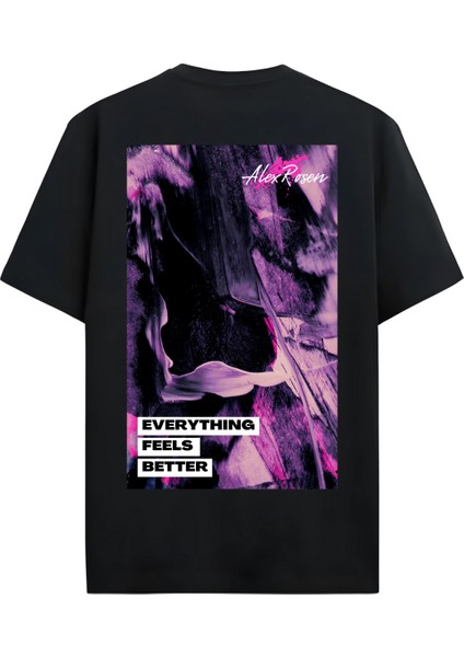 Unisex Oversize Bisiklet Yaka Baskılı Kısa Kollu Siyah Tişört fiyatları