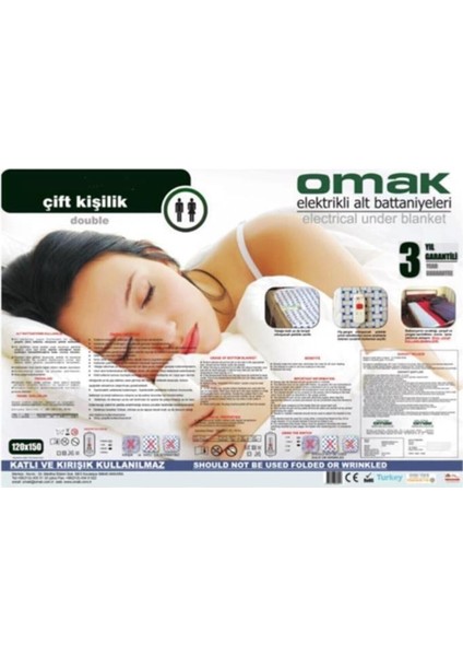 Beyaz 2 Adet Çift Kişilik Elektirikli Battaniye Omak 120*150 Pamuk Polyester Tek Ebat