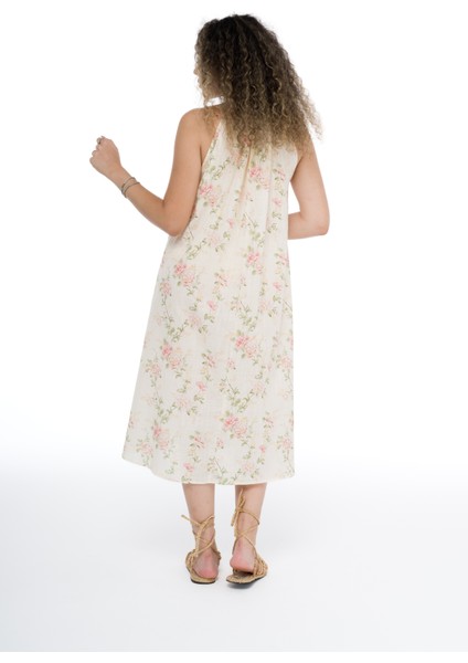 Halter Yaka Çiçek Desenli Midi Boy Elbise modelleri