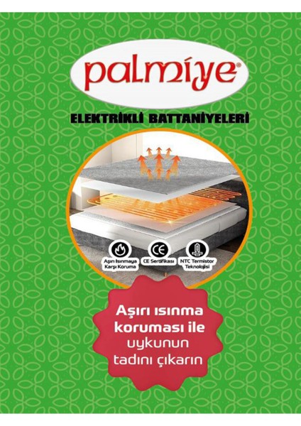 115 x 150 Elektirikli Battaniye Palmiye Çift Kişilik 2 Yıl Garantili Tseli Termostatlı (Aşırı Isınm