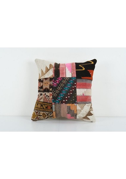 Kahverengi Renkli Geometrik El Dokuma Kilim Kırlent Kılıf (Içliksizdir) 50 x 50 cm