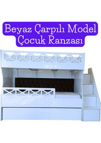 Beyaz Çarpılı Model Çocuk Ranzası