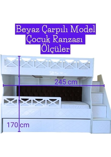 Beyaz Çarpılı Model Çocuk Ranzası