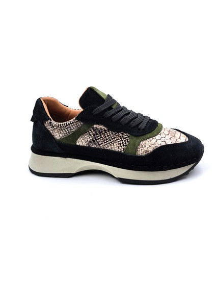 SV205 Yılan Desen Baskı Deri Siyah Renk Kadın Sneaker
