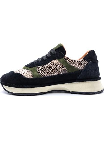 SV205 Yılan Desen Baskı Deri Siyah Renk Kadın Sneaker