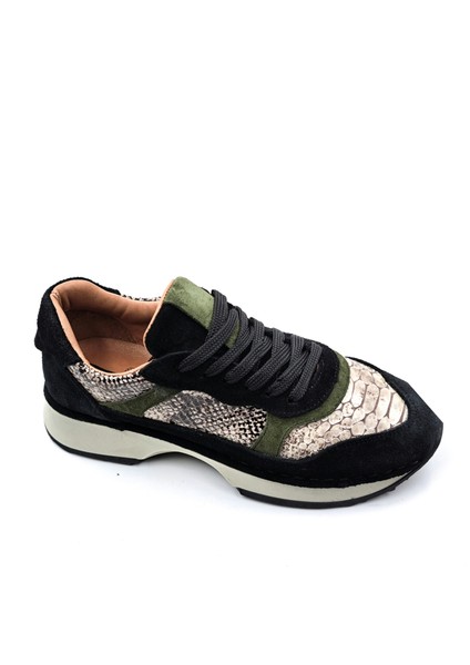 SV205 Yılan Desen Baskı Deri Siyah Renk Kadın Sneaker