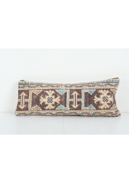 Kahverengi Renkli Geometrik El Dokuma Kilim Kırlent Kılıf (Içliksizdir) 27 x 70 cm