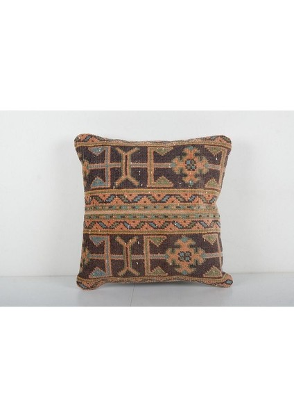Kahverengi Renkli Geometrik El Dokuma Kilim Kırlent Kılıf (Içliksizdir) 50 x 50 cm