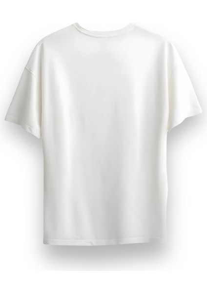 Unisex Oversize Bisiklet Yaka Baskılı Kısa Kollu Beyaz Tişört fiyatları