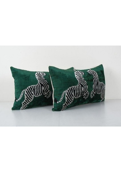 Yeşil Hayvan Motifli Kadife 2'li Set Ikat Yastık Kılıfı (Içliksizdir) fiyatları