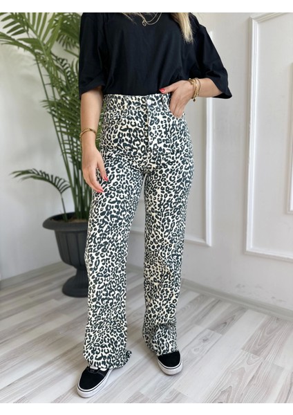 Kadın Kesik Paça Leopar Palazzo Jean fiyatları