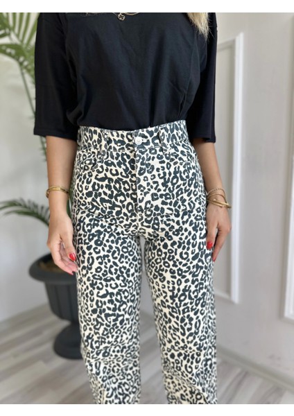 Kadın Kesik Paça Leopar Palazzo Jean modelleri