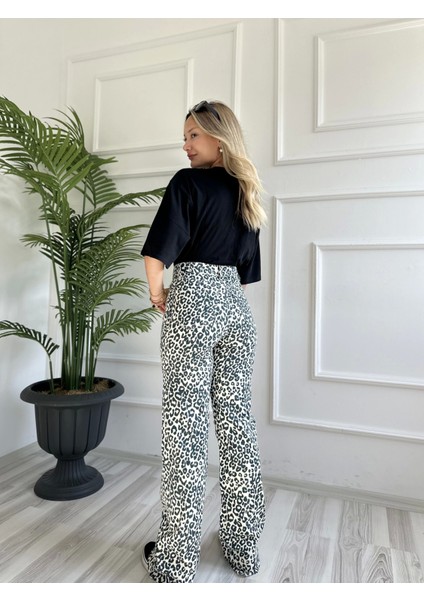 Kadın Kesik Paça Leopar Palazzo Jean fırsatları