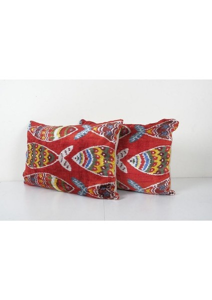 Kırmızı Balık Motifli Kadife 2'li Set Ikat Yastık Kılıfı (Içliksizdir) modelleri