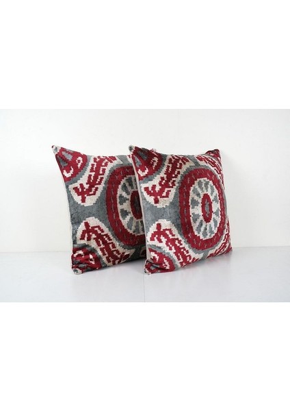 Kırmızı Renkli Geometric Desenli Kadife Ikat Yastık Kılıfı (Içliksizdir) fiyatları