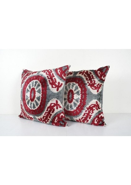 Kırmızı Renkli Geometric Desenli Kadife Ikat Yastık Kılıfı (Içliksizdir) modelleri