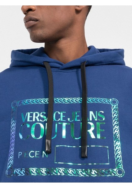 Versace Jeans Couture Holo Logo Baskı Kapüşonlu Siyah Sweatshirt