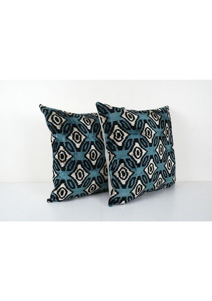 Mavi Renkli Geometric Desenli Kadife Ikat Yastık Kılıfı (Içliksizdir) fiyatları