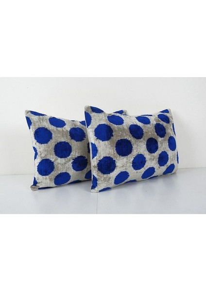 Mavi Puantiye Desenli Renkli Kadife Ikat Yastık Kılıfı (Içliksizdir) fiyatları