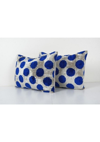 Mavi Puantiye Desenli Renkli Kadife Ikat Yastık Kılıfı (Içliksizdir) modelleri