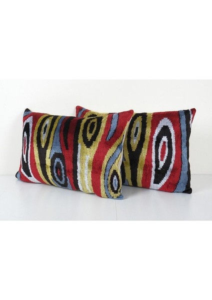 Geometric Desenli Renkli Kadife 2'li Set Ikat Yastık Kılıfı (Içliksizdir) modelleri