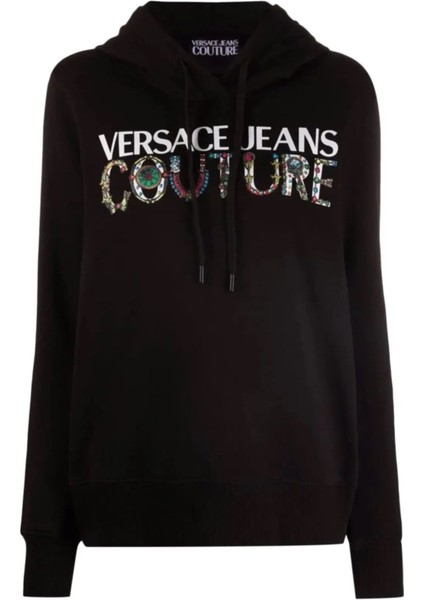 Versace Jeans Couture Jeans Couture Gem Logo Printed Siyah Kapüşonlu Sweatshirt