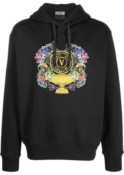 Versace Jeans Couture Jeans Couture Art Logo Printed Kapüşonlu Siyah Sweatshirt