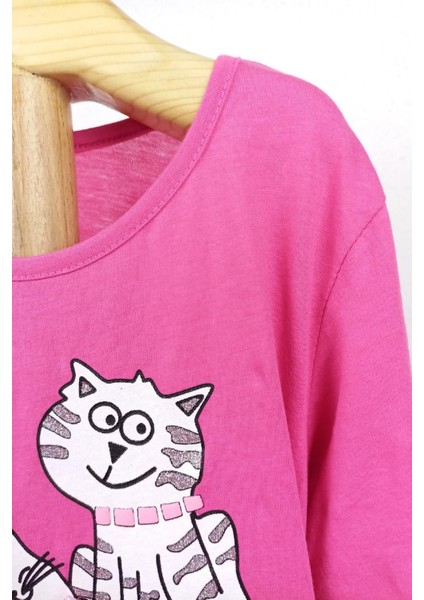 Bubuş Kids Pembe Kedi Baskılı Sweat