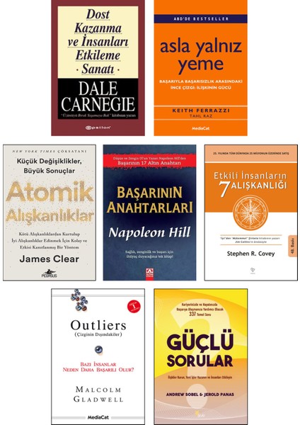 Atomik Alışkanlıklar - Başarının Anahtarları - Outliers - Asla Yalnız Yeme - Dost Kazanma ve İnsanları Etkileme Sanatı - Güçlü Sorular - Etkili İnsanların 7 Alışkanlığı - 7 Kitap