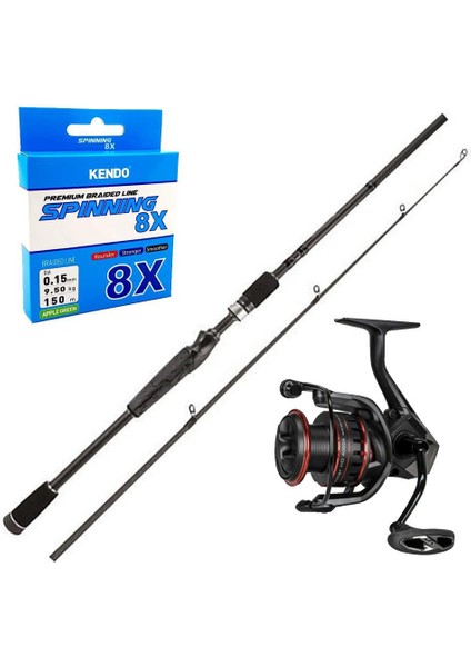 Yek Outdoor Profesyonel Spin Seti Okuma Helios Air 2,70 cm 30-80 gr 2 Parça Spin Kamışı&okuma Ceymar Hd CHD-4000A Matt Black 7+1bb Olta Makinesi